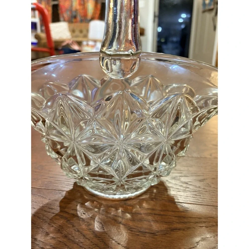 Tiffin Franciscan Glass Basket Williamsburg Pressed Clear Flower Arrangement